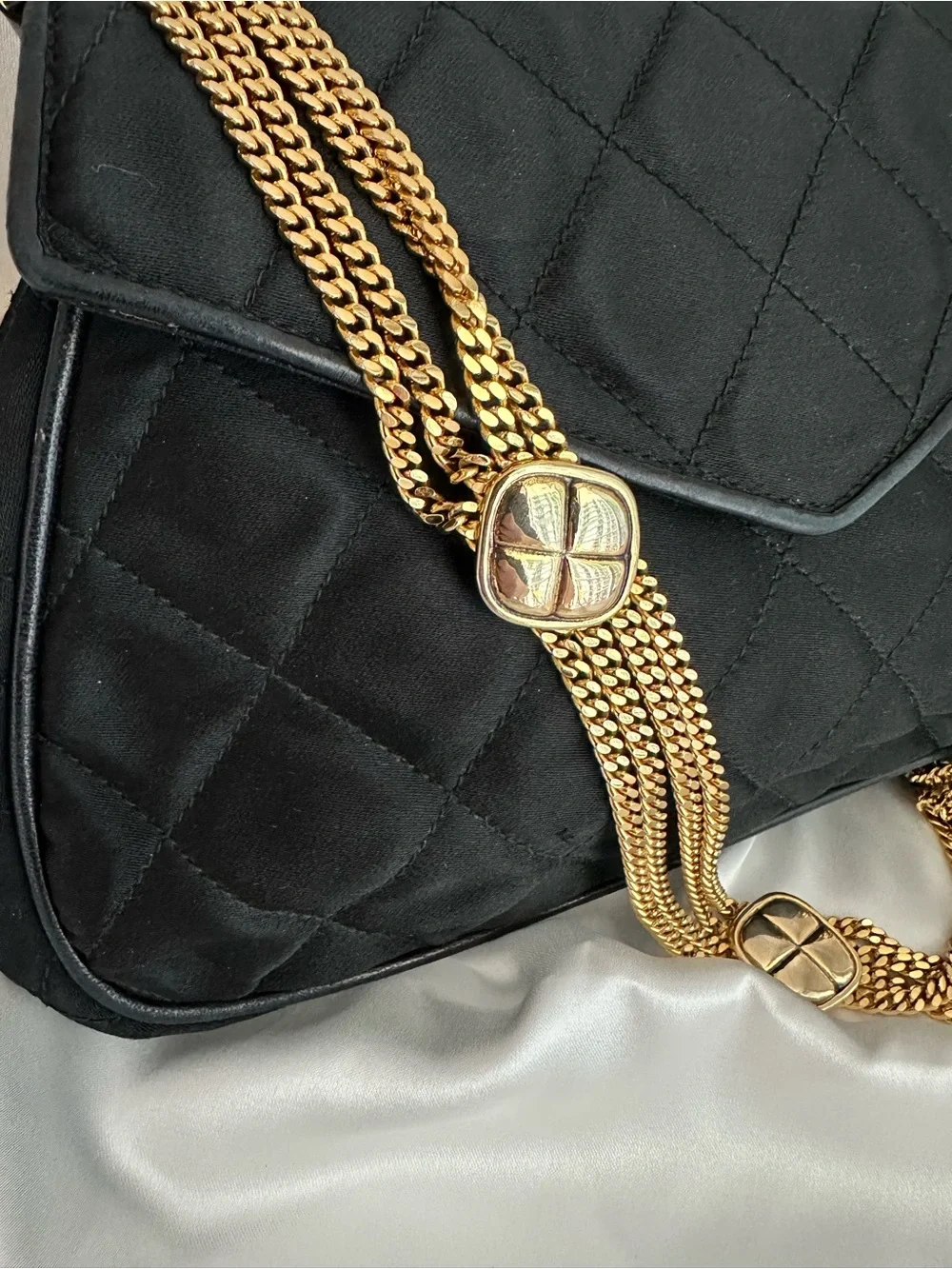 CHANEL Vintage Black Silk Timeless Tassel Flap Bag Gold Hardware,